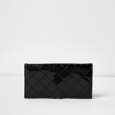 Black patent quilted slim foldover purse